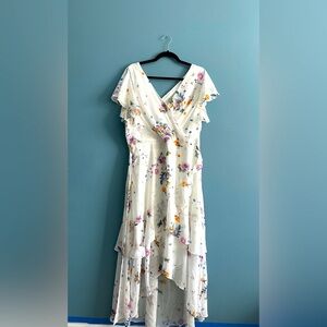 City Chic Summer Rose Maxi High-Low Dress - white